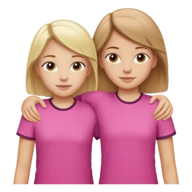 Two Girls with their arms around each other at summer camp one blonde one brown hair wearing pink shirt sticker