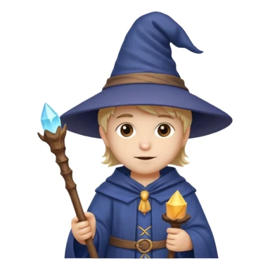 cute young wizard, big hat, holding a staff sticker