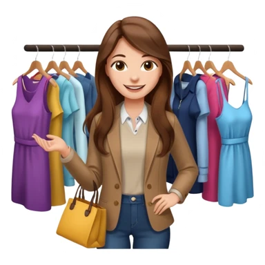 woman with long hair buys clothes in a store, shopping vibe sticker