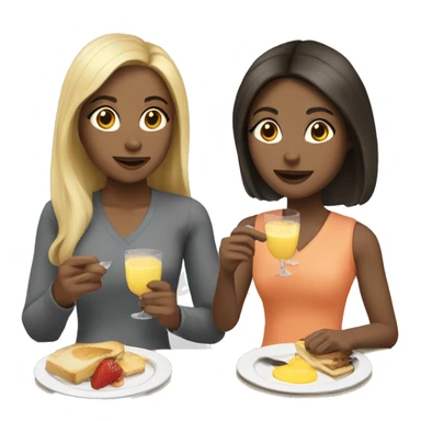 2 girls, one blonde, one brunette with light skin, eating brunch  sticker