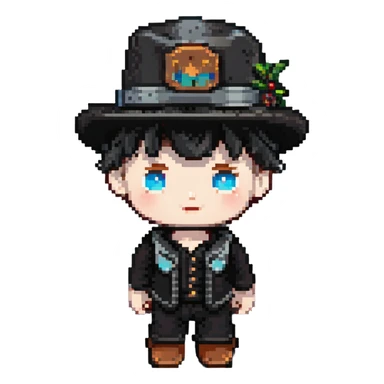 white boy minikin wearing a black vintage hat sticker