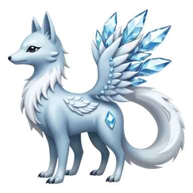 Shiny Silver-White Frosted Ice-Crystal Encrusted Regal Arctic Alolan-Ninetales-Latias-hybrid-creature (full body) sticker