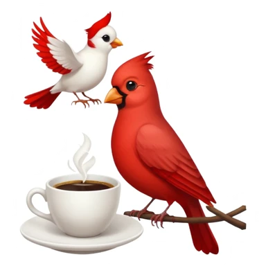 Happy cardinal bird with a dove and a cup of coffee sticker