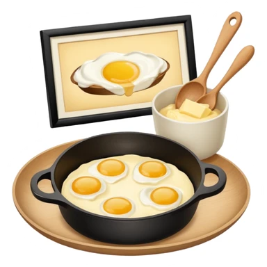 A carton of eggs, butter and a cream ceramic baking bowl with a wooden spoon in it sticker