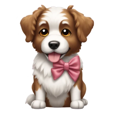 Fluffy brown and white dog with bow sticker