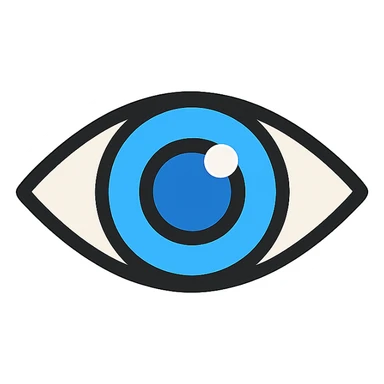 blue eyeball icon with black outlines, lineal color style, transparent background, hint of reflection sticker