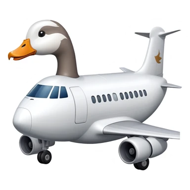 A regular passenger airplane with a goose head attached to the front nose section sticker