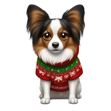 Papillon wearing christmas sweater sticker