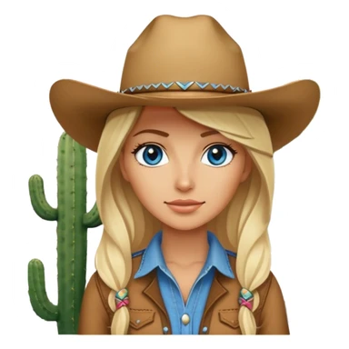 Blonde blue eyed cowgirl in front of a cactus  sticker
