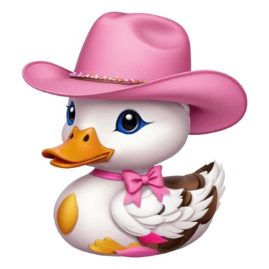Duck with a pink bow and a pink cowboy hat sticker