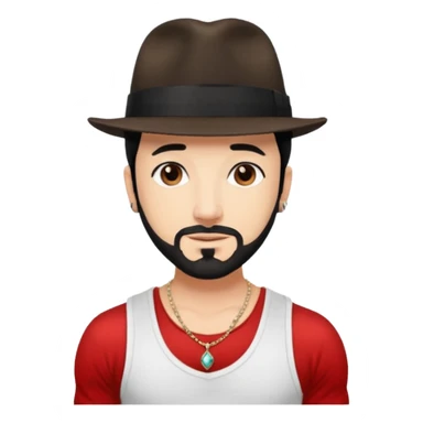 AJ McLean brown eyes, black hair, white tank top and fedora hat with necklace sticker
