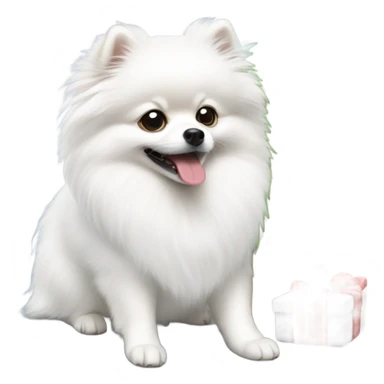 White Pomeranian with Christmas tree sticker