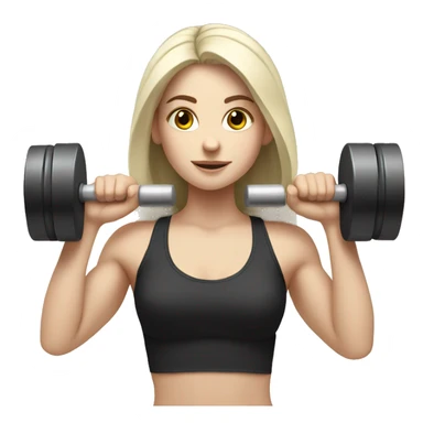 Pale girl with long black hair lifting weights sticker