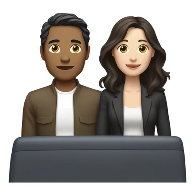 A pale half Asian man with short dark hair and white woman with long wavy brunette hair driving together sticker