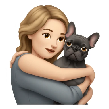 light brown hair woman hugging a dark gray french bulldog sticker