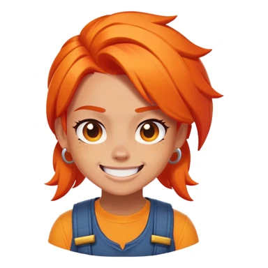 Amber from Brawl Stars as an emoji, focusing on her face with bright orange hair and a mischievous smile sticker