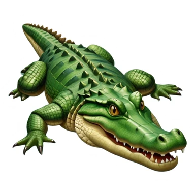 cinematic-crocodile-realistic-full-body-lounging-emoji,-massive-scaled-body-partially-submerged-in-shallow-water,-head-tilted-dramatically,-rough-green-and-brown-hide-textured-with-deep-ridges,-simplified-yet-realistic-focused-features,-highly-detailed,-glowing-with-an-almost-sarcastic-glow sticker