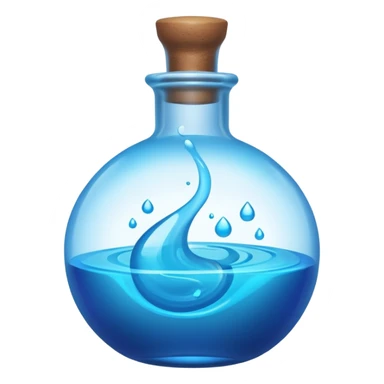 a neon blue potion tiled to the left with a round glass bottle no handle sticker