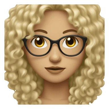 a girl with black glasses, green eyes, light skin and curly dark-blonde long hair with fringe sticker