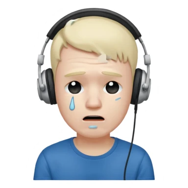 Male, crying, wearing headphone having mic, t-shirt 
 sticker