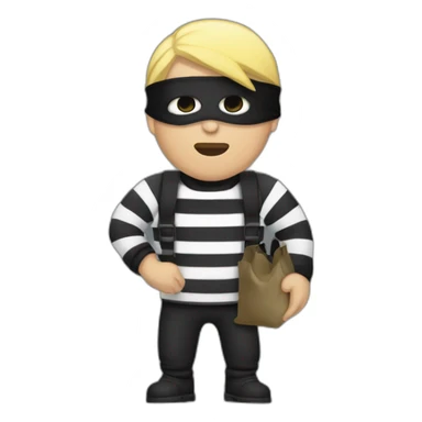 robber with blonde hair wearing a black beanie and a long sleeved white and black horizontally striped t-shirt and wearing black eye mask and holding and a bag of money in their left shoulder sticker