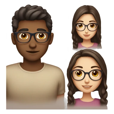brunette girl with blue eyes and brunette guy with brown eyes and glasses sticker