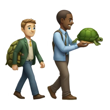 man with 4 fingers, walking a turtle, with a calculator in his left hand sticker