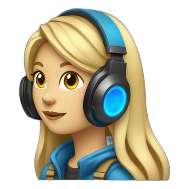 she blond developer has black cat headphones with blue LED sticker
