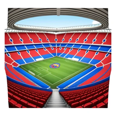 fc basel soccer stadium with mainly blue seats. however,on one side of the stadium red seats form the name ‚fc basel‘ sticker