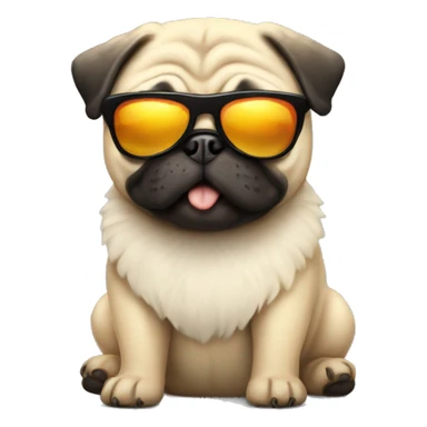 Fluffy pug with sun glasses  sticker