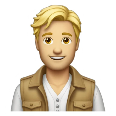 Homme blond avec une lavaliere un gilet de costume et une chemise sticker