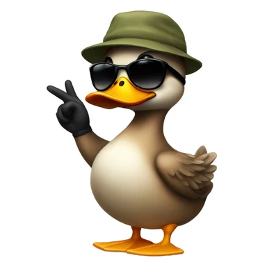 A really cool duck wearing sunglasses and a backwards cap giving finger guns sticker