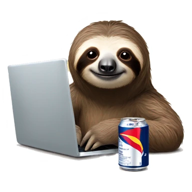 sloth with RedBull can and laptop sticker