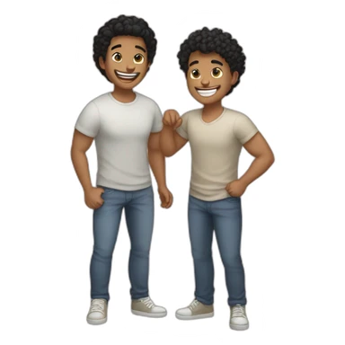 Gay couple, 1 guy Latino black hair and 1 Australian guy blonde curly hair with a cat laughing full body sticker