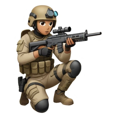 A skilled airsoft player in tactical gear, aiming a gun and shooting metal BBs in a desolate, ruined landscape. The setting is filled with broken walls and debris, creating a tense atmosphere of strategy and precision in a high-stakes tactical environment sticker