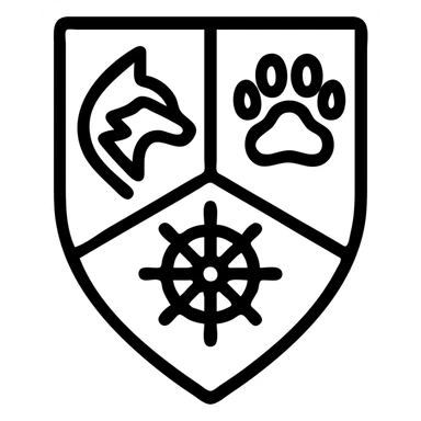 combined badge or crest icon showing one tribal glyph, one breed symbol, and one auspice symbol from Werewolf: The Apocalypse V20, arranged together in a clean, high-contrast style matching the tribal glyph icons sticker