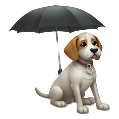 Dog sitting on a beach under an umbrella sticker