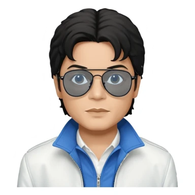 Michael Jackson is white, wearing completely black smokey Ray-Ban glasses, a white jacket, and a blue shirt. sticker