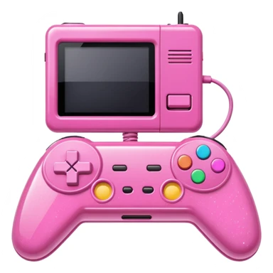 glittery pink 90s retro game console with pink corded controller next to it sticker