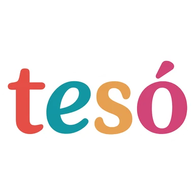 colorful modern text image with the word 'tesó' in the center, varied colorful fonts, no emoji or face sticker