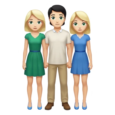 Man, black Hair, blue eyes, whole body, Woman, blonde, green eyes, White Dress, bending knees sticker