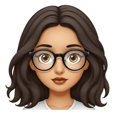 Girl with olive skin, brown eyes with long eyelashes and dark wavy long hair and large eyeglasses on top of hair sticker