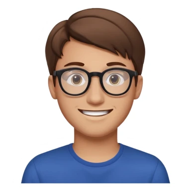 a man in his early 20s wearing glasses for a tech company, extroverted, brown hair sticker
