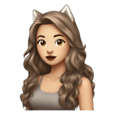  girl brown long hair lipstick wolf ears  sticker