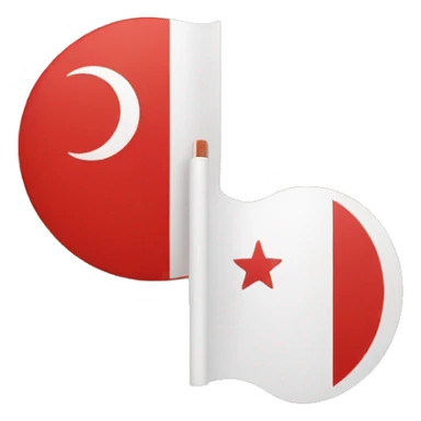 Red flag inside filled white circle and half moon filled in white sticker