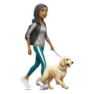 Arab woman wearing athleisure walking white golden retriever sticker