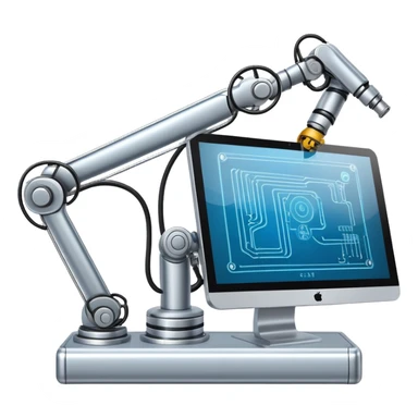 web browser window with circuit lines and a robotic arm, for automation sticker