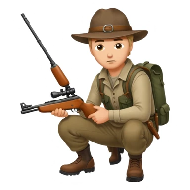man hunter crouching with gun, alert expression sticker