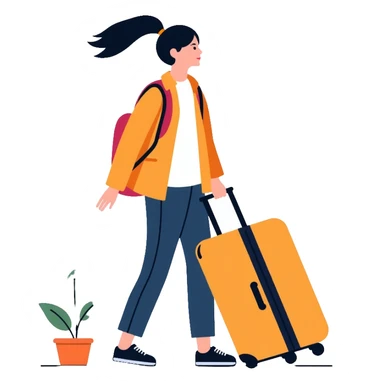 Asian tourist with suitcase, travel outfit sticker
