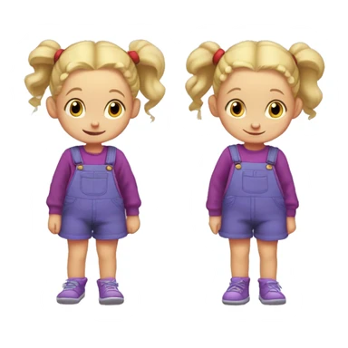A little blonde girl with pigtails and little purple bows wearing a red long sleeved shirt and purple overalls, rugrats sticker